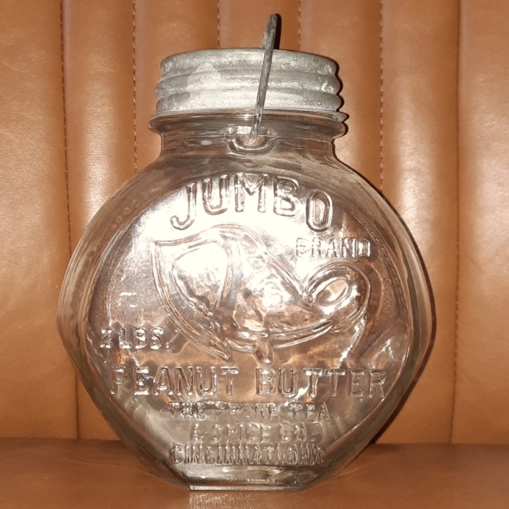 Antique Vintage Jumbo Brand Glass 2lb Peanut Butter Jar